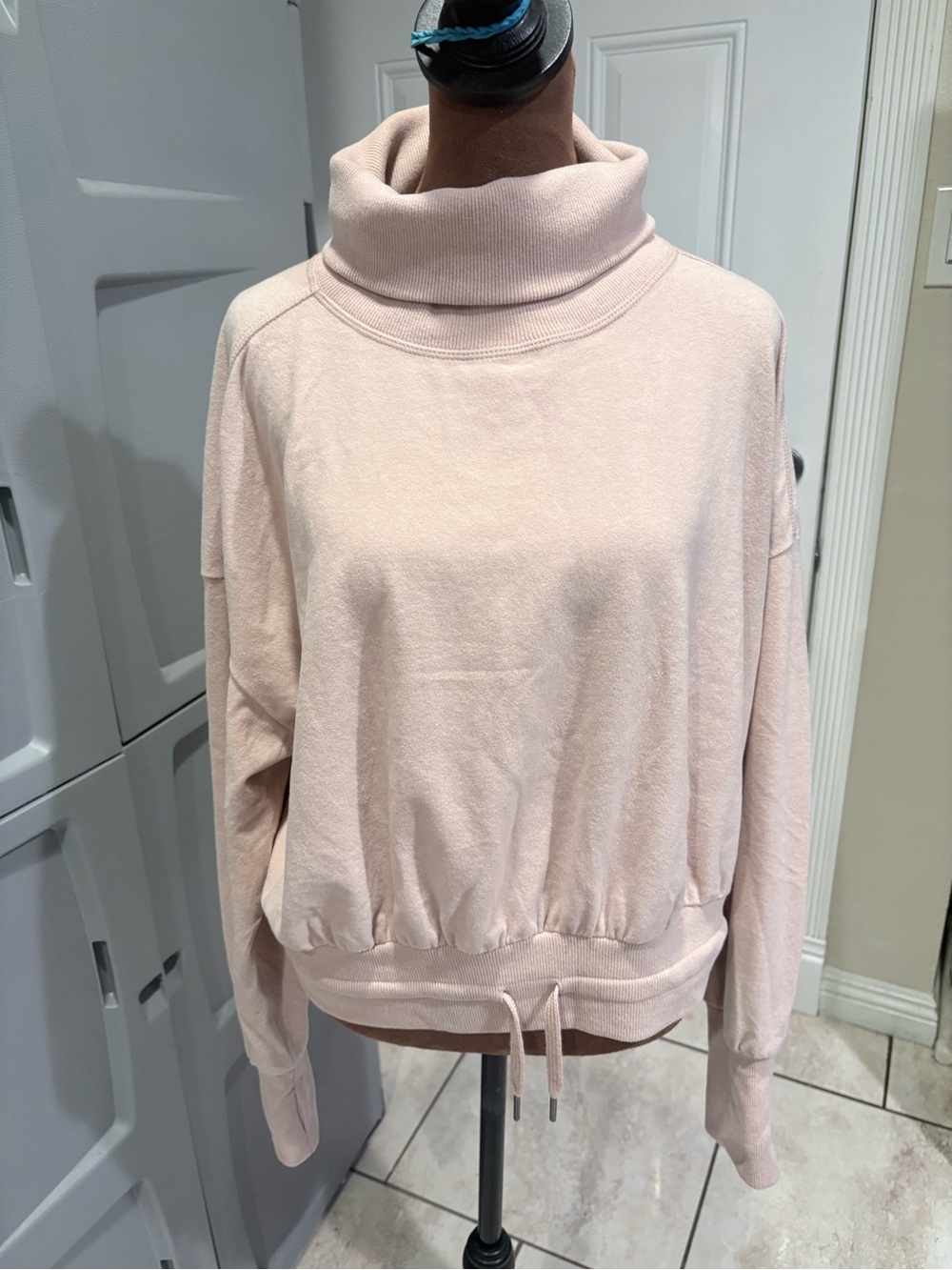 Sweaty Betty Light Pink Funnel Neck Drawstring Hem Sweater